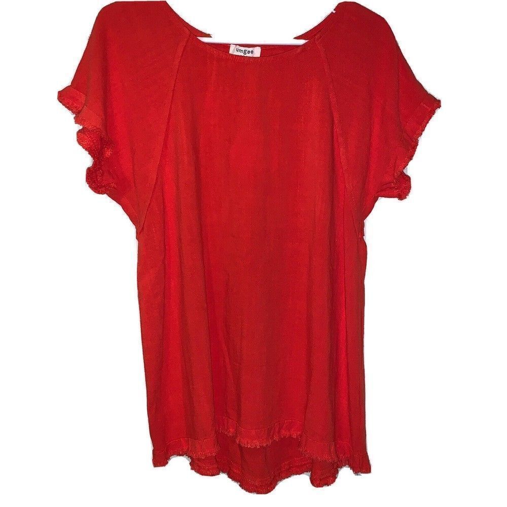 Umgee Tunic Top Blouse Women's Sz Small Linen Blend Frayed Hems And Seams Orange